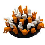 Set of orange and white hand gesture figures on a black base