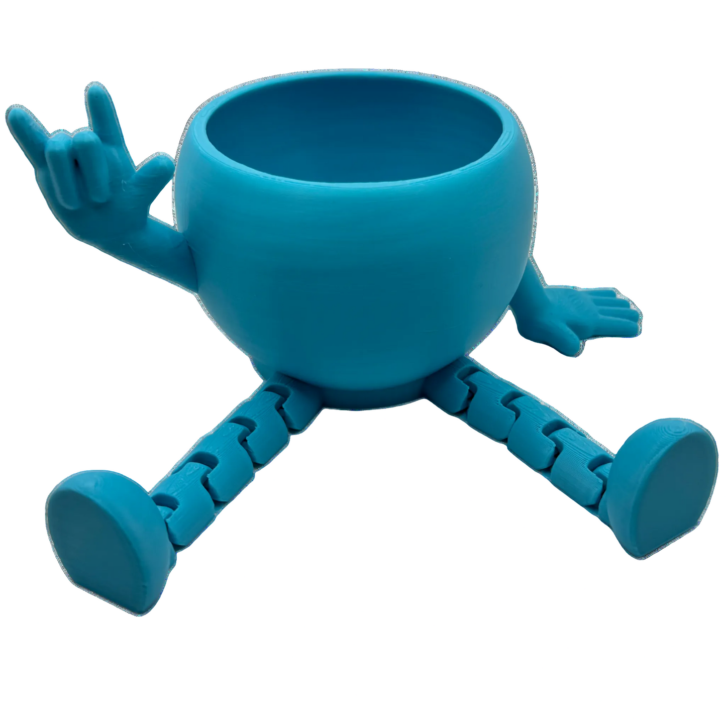 Turquoise ASL ILY plant pot on a white background