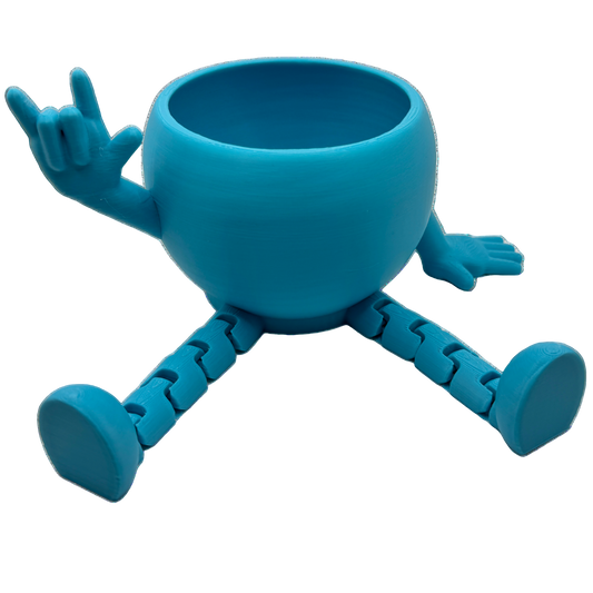 Turquoise ASL ILY plant pot on a white background